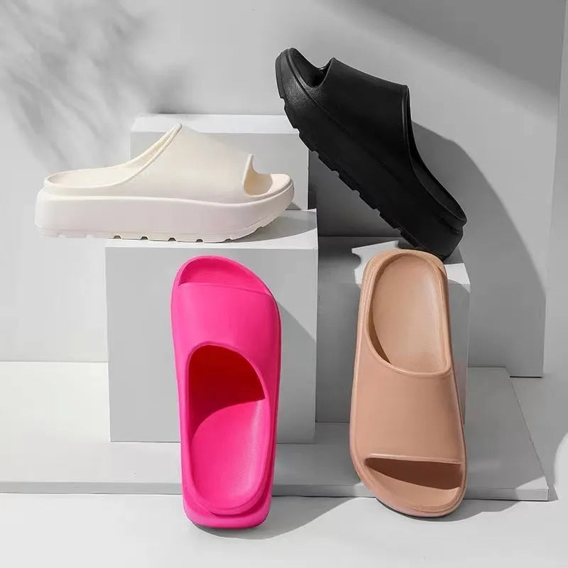 Women's fish mouth slippers with thick 5.5cm sole in beige, black, khaki and rose red colour options