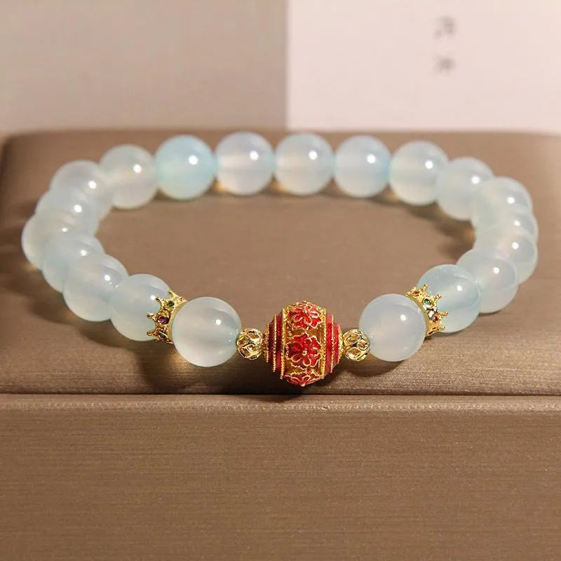 Blue agate crystal bracelet for women with flange colour balls in Japanese-Korean style