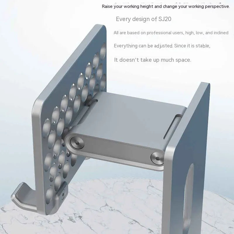 Silver aluminium alloy adjustable desktop stand with phone holder on a desk