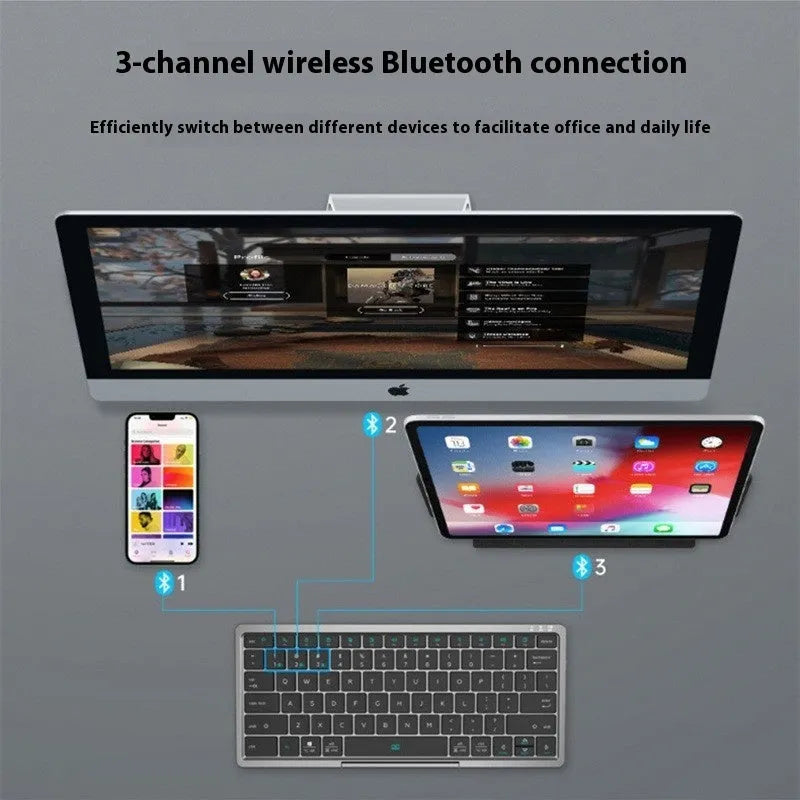 Three-in-one wireless Bluetooth keyboard with leather sheath stand in black/grey, silver/white or pink/white hardcover