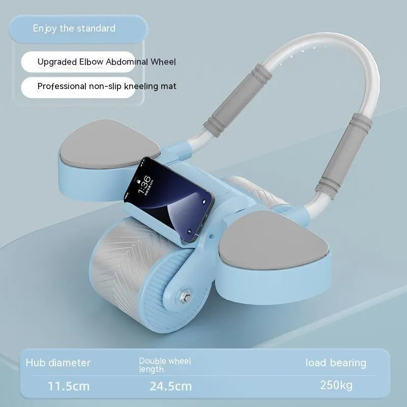 Women's automatic rebound elbow support AB roller with double wheels and mat, 250kg load capacity, blue and black colour option