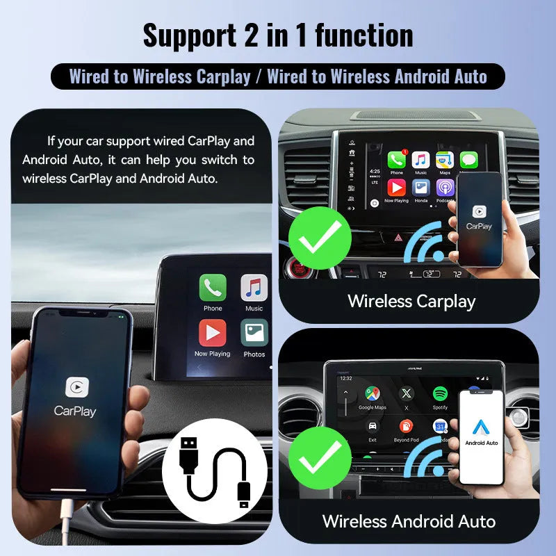 Mini black CarPlay USB wireless data adapter with compact rectangular design