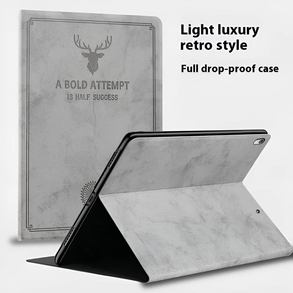 Deer Creative TPU leather clamshell protective case for iPad, shown in dark blue colour.