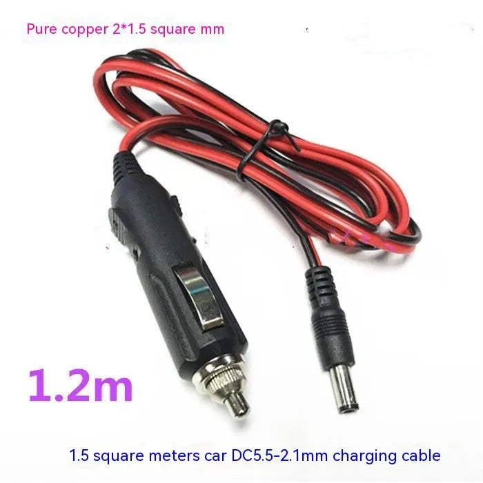 12V car cigarette lighter charging cable with DC5.5 plug and 1.2 metre black cable