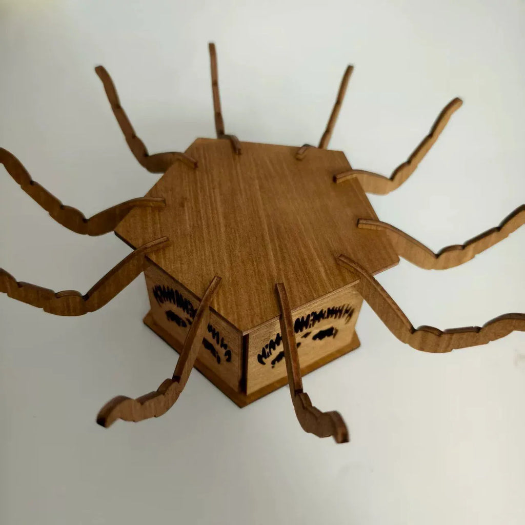 Wooden Halloween spider mini lantern candlestick with spider design measuring 21cm tall