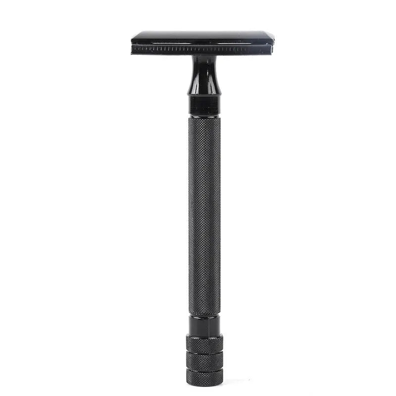 Manual beard shaving tool with metal scraper and brush for traditional wet shaving