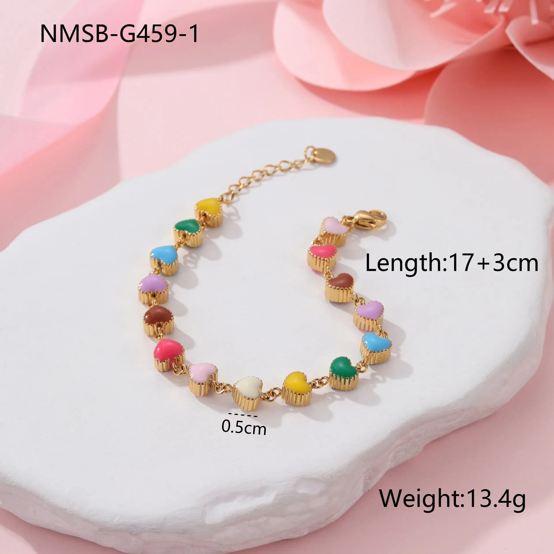 Women's heart-shaped stainless steel bracelet with electroplated gold or steel finish