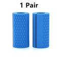 Set of fashion silicone dumbbell and barbell grips in round and grid patterns, black and blue, food-grade material