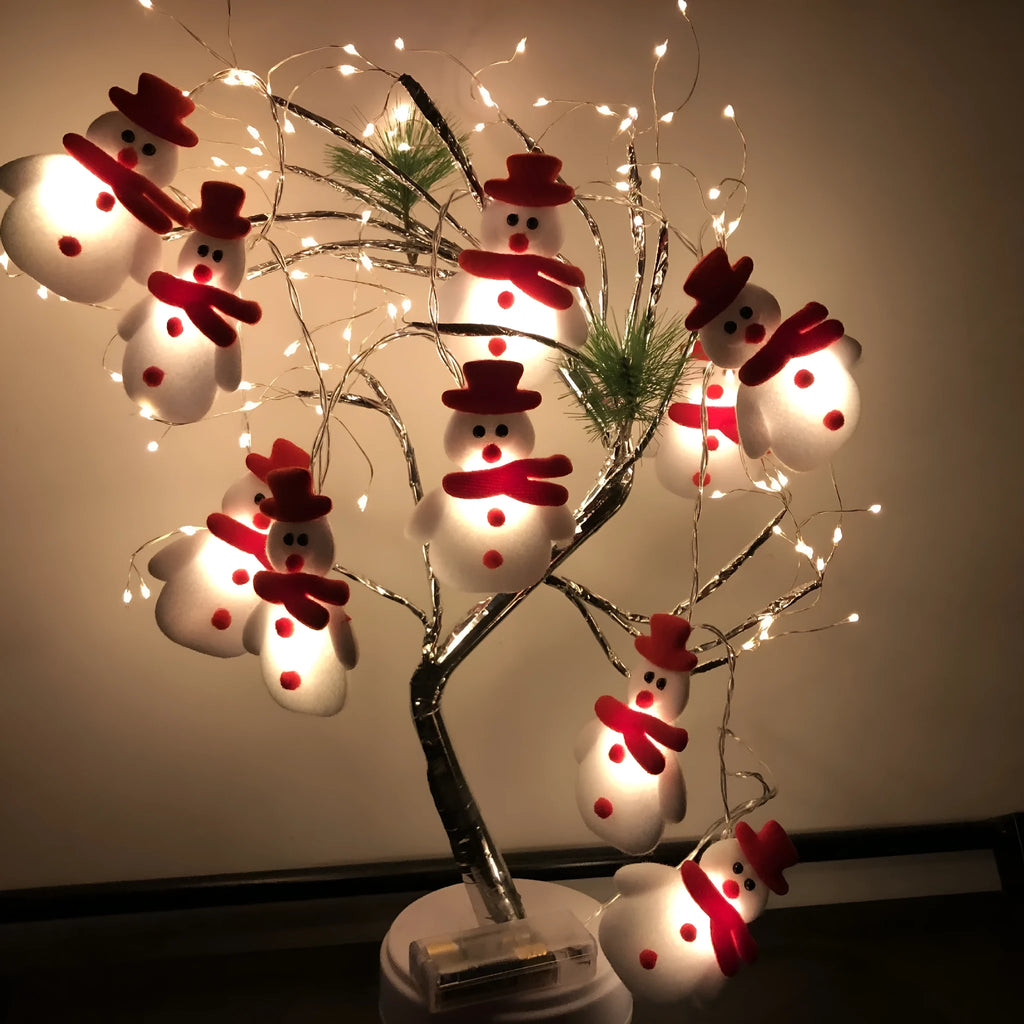 Snowman Christmas LED fairy lights garland in warm white with battery or USB power options