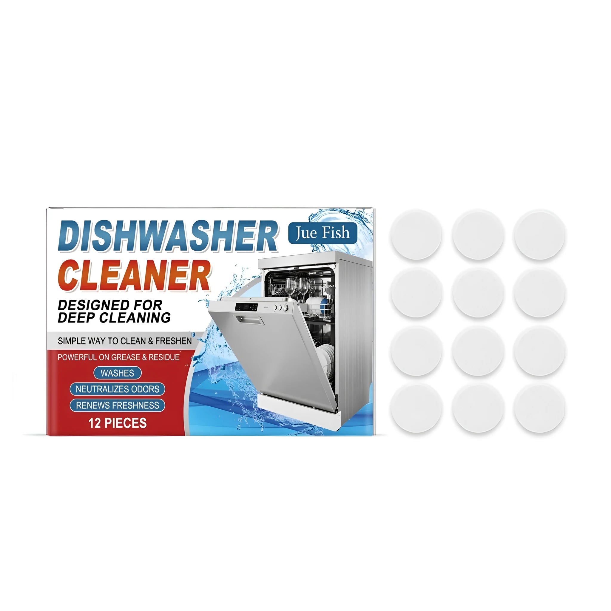 Pack of 12 dishwasher cleaning tablets for machine descaling and maintenance