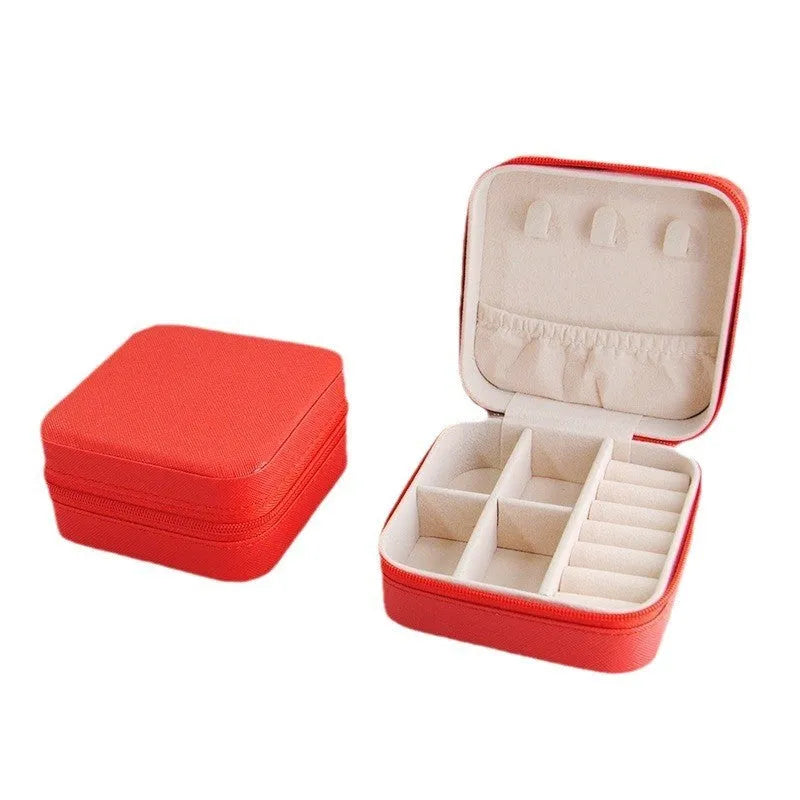 Small leather ins style jewellery box 10x10x5cm cross pattern colours portable storage
