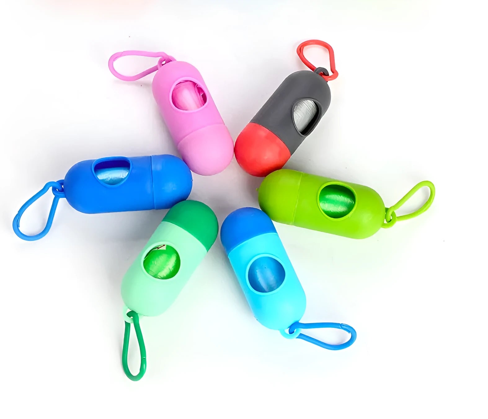 Coloured rolls of dog waste bags showing various colour options with 22.5x30cm dimensions