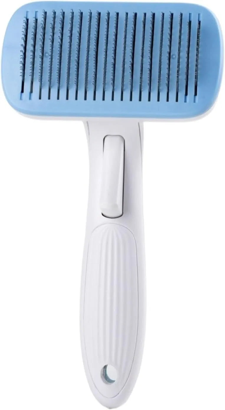 Automatic pet hair removal comb for dogs and cats in blue, grey, green, or pink colour