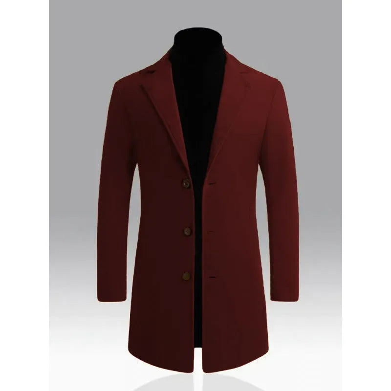 Men's loose fit solid colour trench coat in khaki, mid-length polyester outerwear with side seam pockets