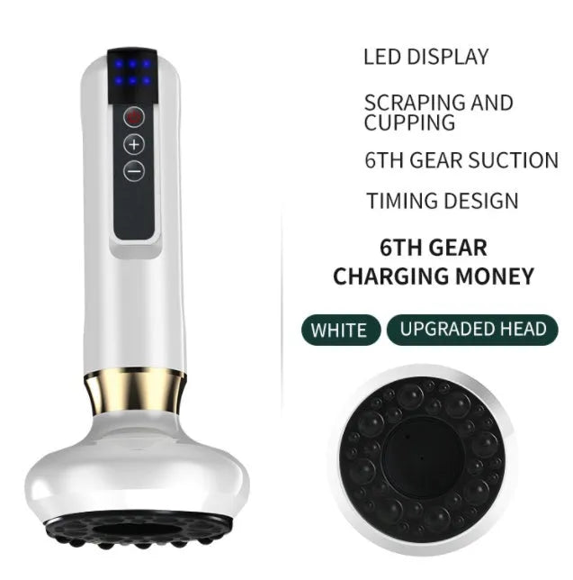Green electric vacuum cupping massager with suction cup and charging cable