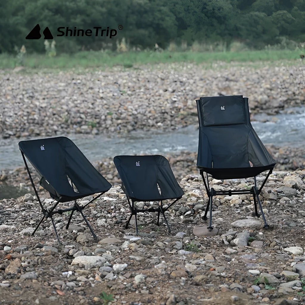 Aluminium alloy foldable moon chair in army green colour with a high back style, shown in a folded and unfolded state.