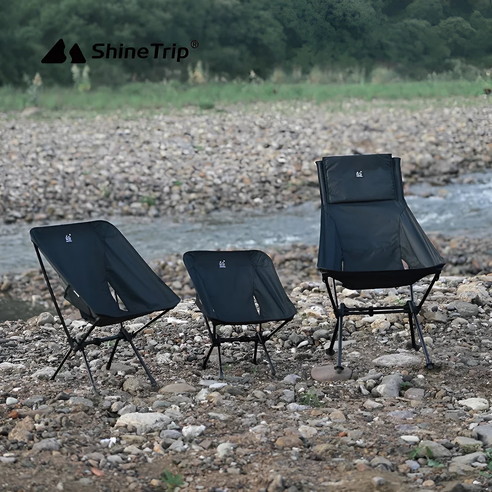 Aluminium alloy foldable moon chair in army green colour with a high back style, shown in a folded and unfolded state.