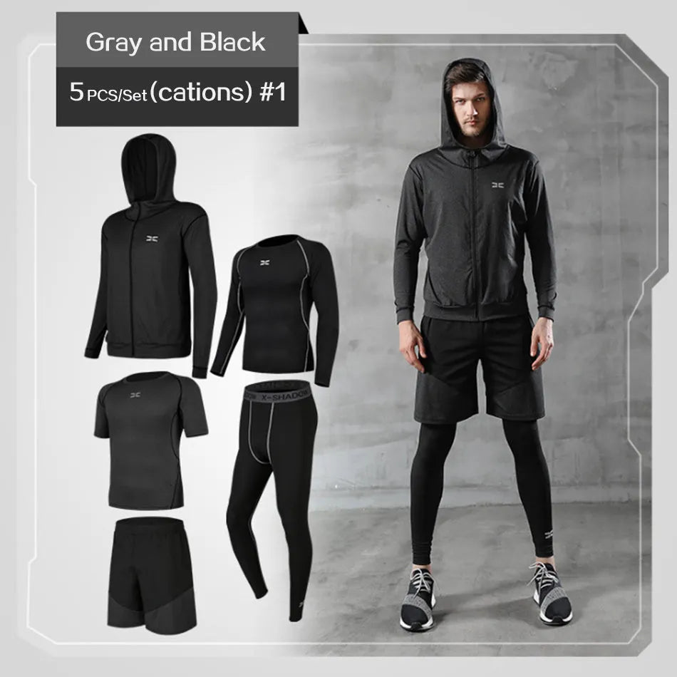 Men's polyester sports suit two-piece set in black – tops and trousers coordinated tracksuit