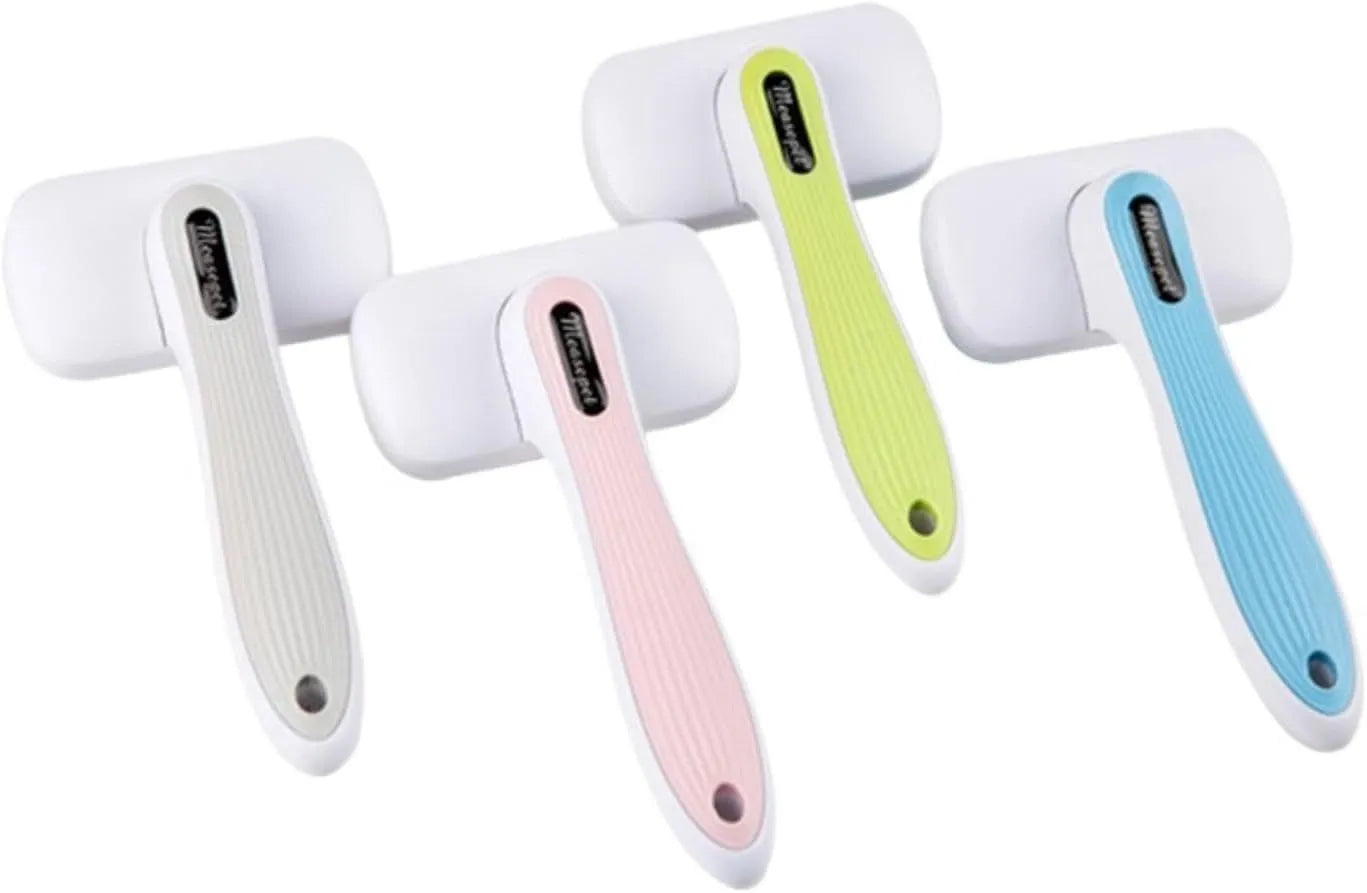 Automatic pet hair removal comb for dogs and cats in blue, grey, green, or pink colour