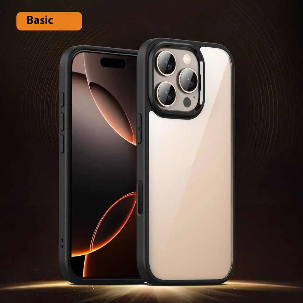 Black transparent magnetic iPhone 16 case with airbag corner protection