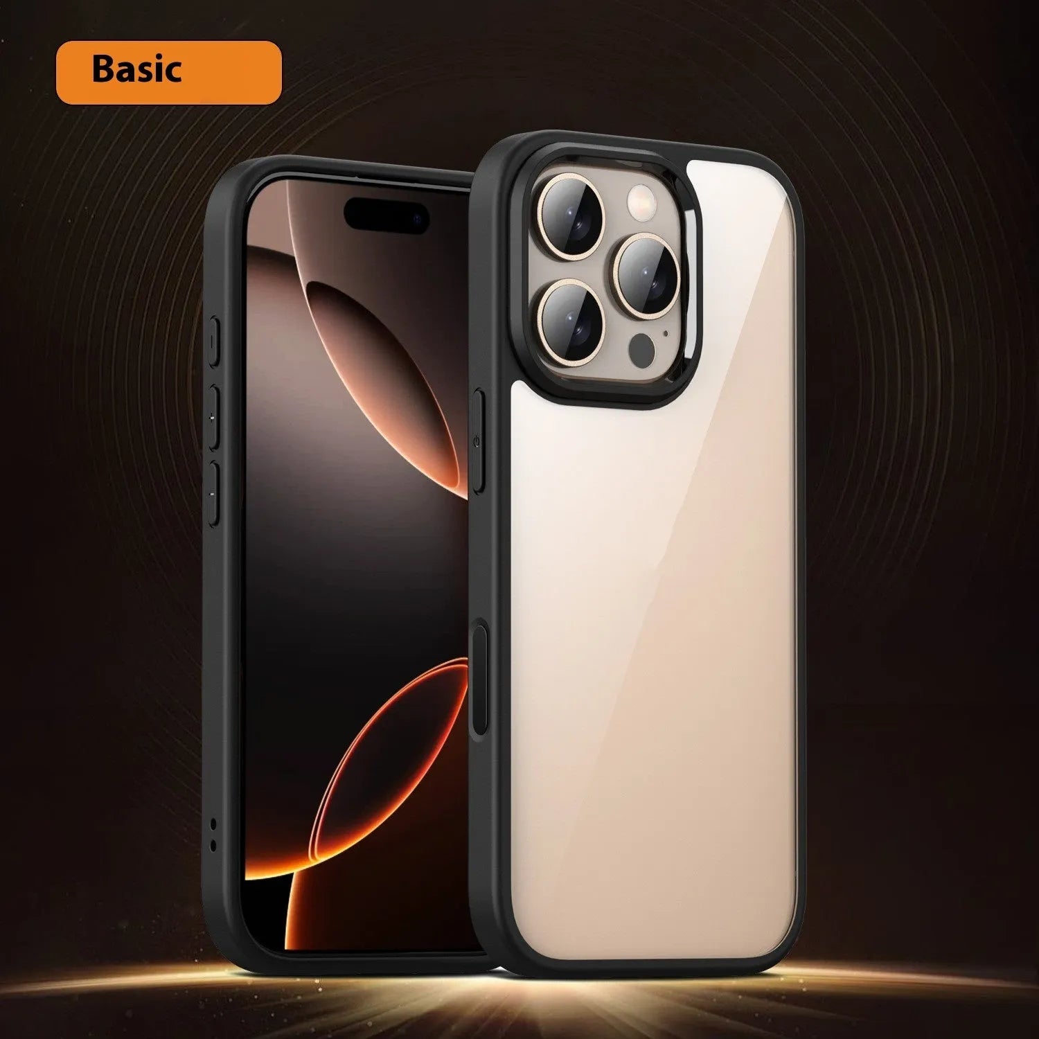 Black transparent magnetic iPhone 16 case with airbag corner protection