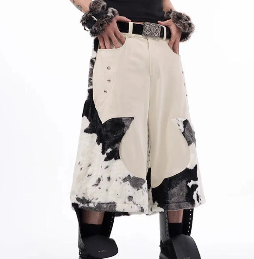 Cropped trousers in milk fibre with stitched decorative pattern options including check, stripe, print and embroidery.