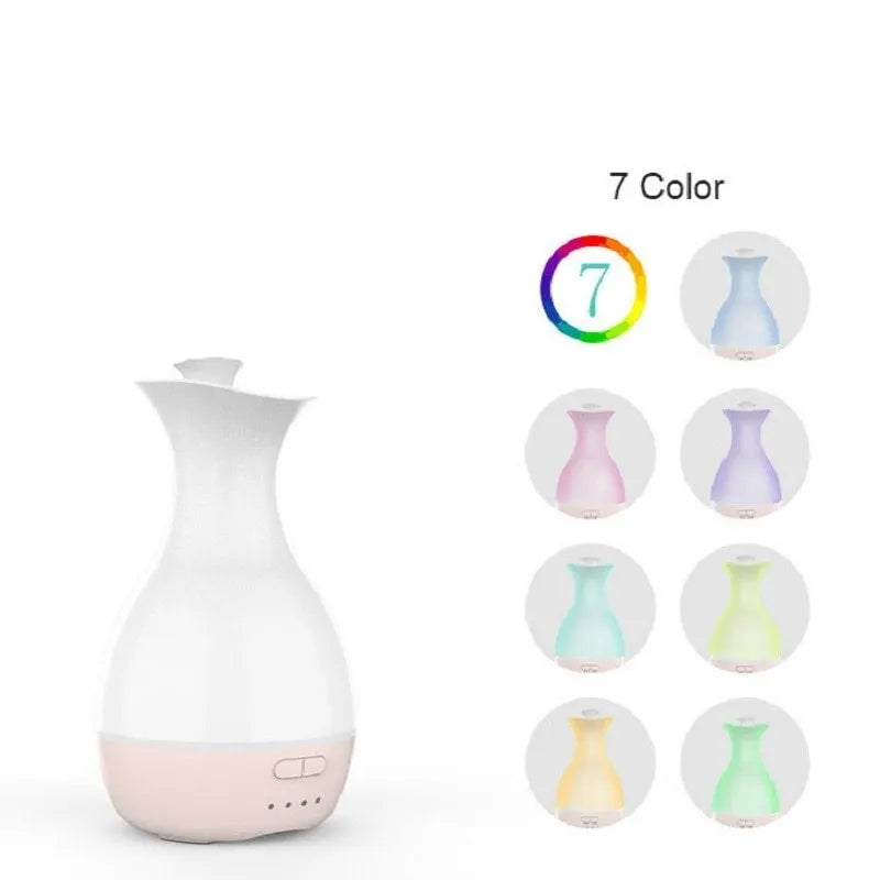 Pink and white ultrasonic aromatherapy humidifier with colourful LED night light and 200ml water tank