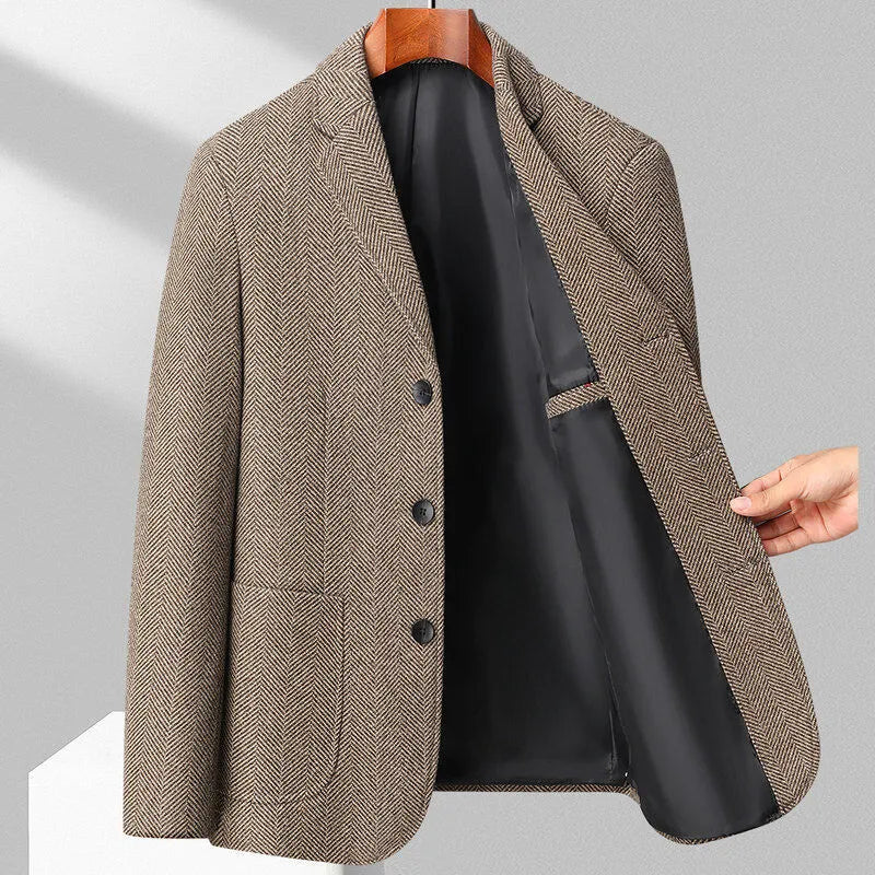 Men's loose fit woolen coat in polyester for spring and autumn casual wear