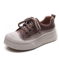 Women's yellow and brown cow leather lace-up casual shoes with round toe and rubber sole