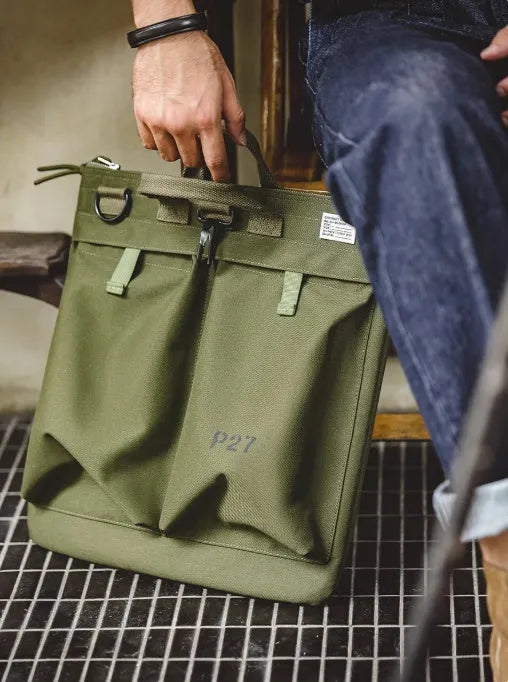 Marden Tooling medium canvas messenger bag in military green with crossbody strap and hard handle
