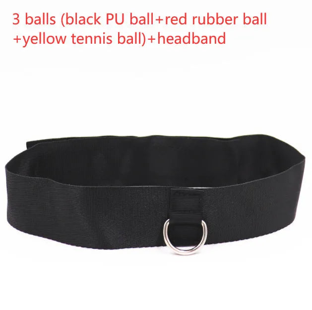 Head-mounted boxing reaction training ball set with PU balls, rubber ball and two headbands on a neutral background.