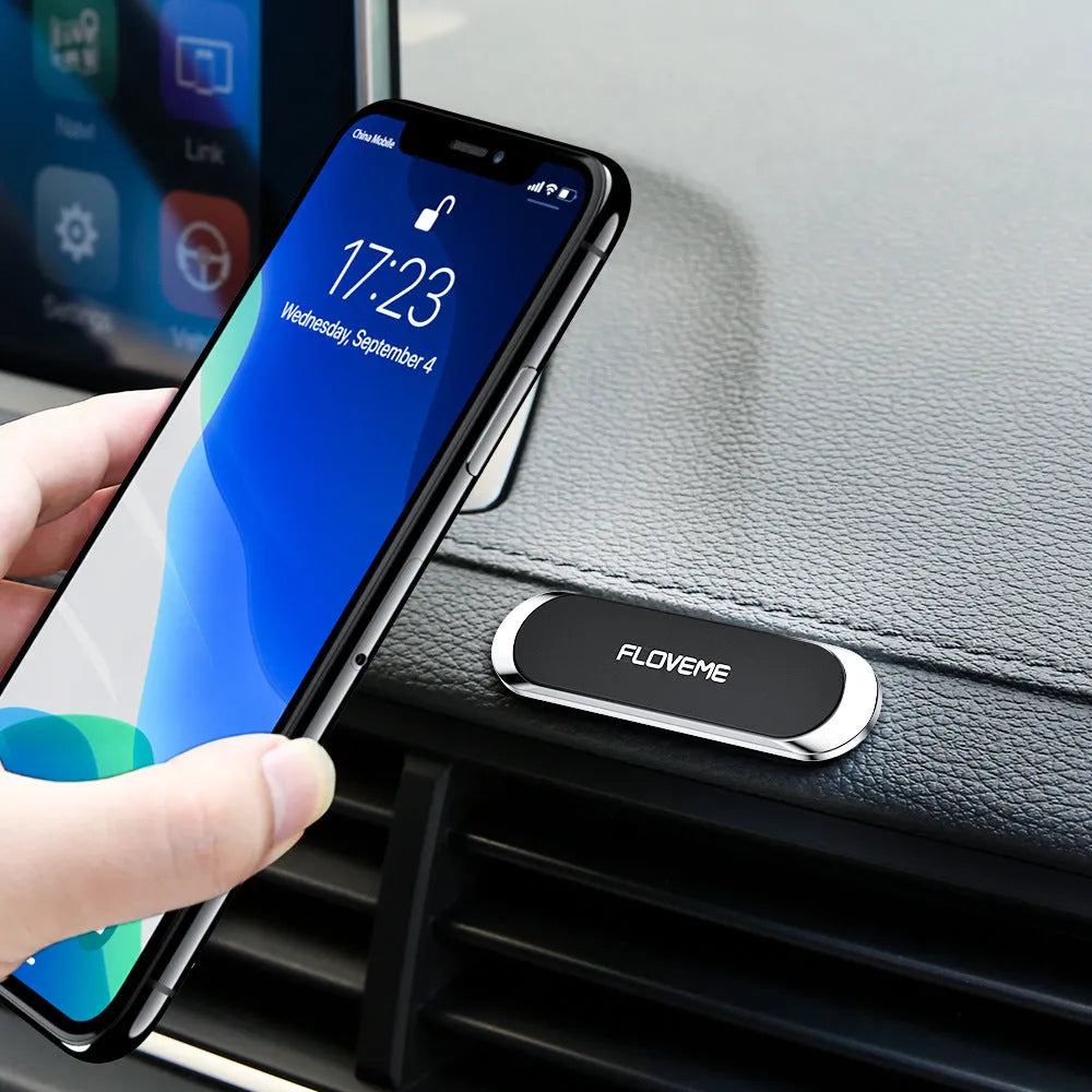 Black magnetic car phone holder with 70x20mm silver iron plate and white foam adhesive