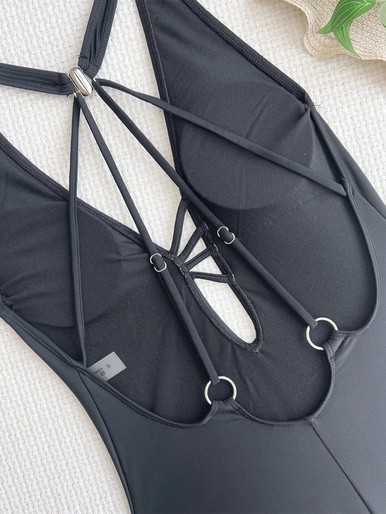 Women's black one-piece nylon swimsuit bikini for swimming and wading activities