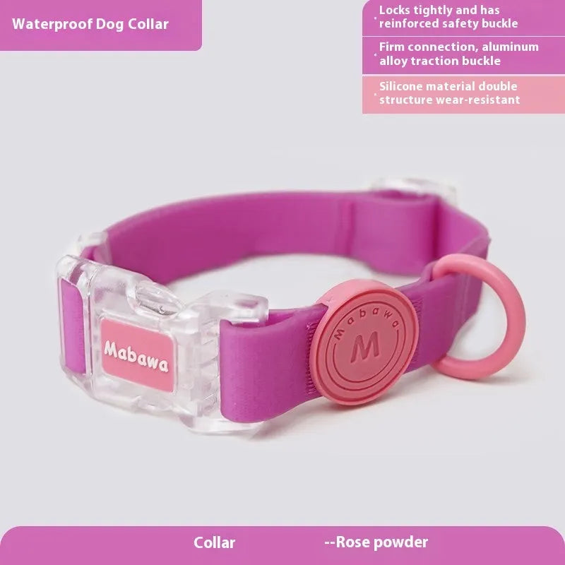 Nylon dog collar and hand holding rope set in four colours smoky gray new green lemon yellow rose pink