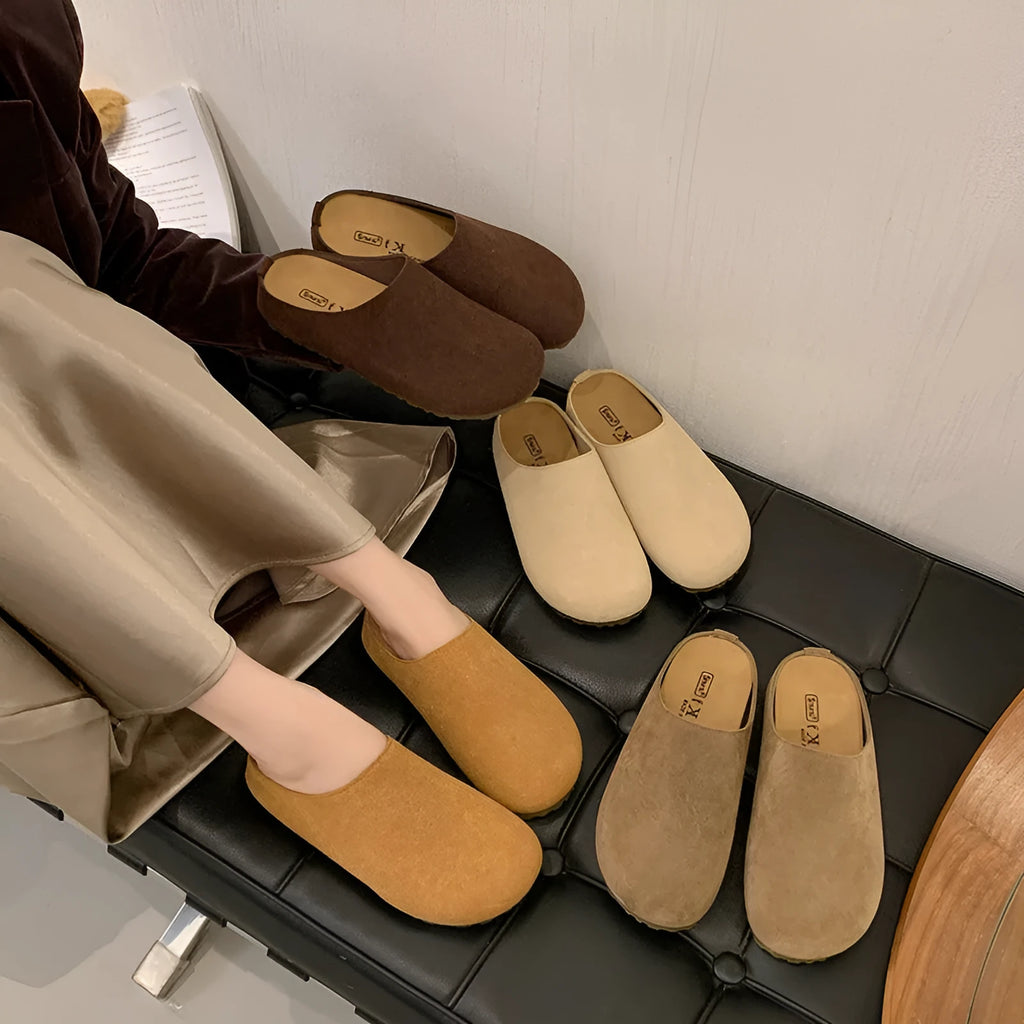 Korean style square head outdoor slippers in apricot, khaki, camel, and brown colours