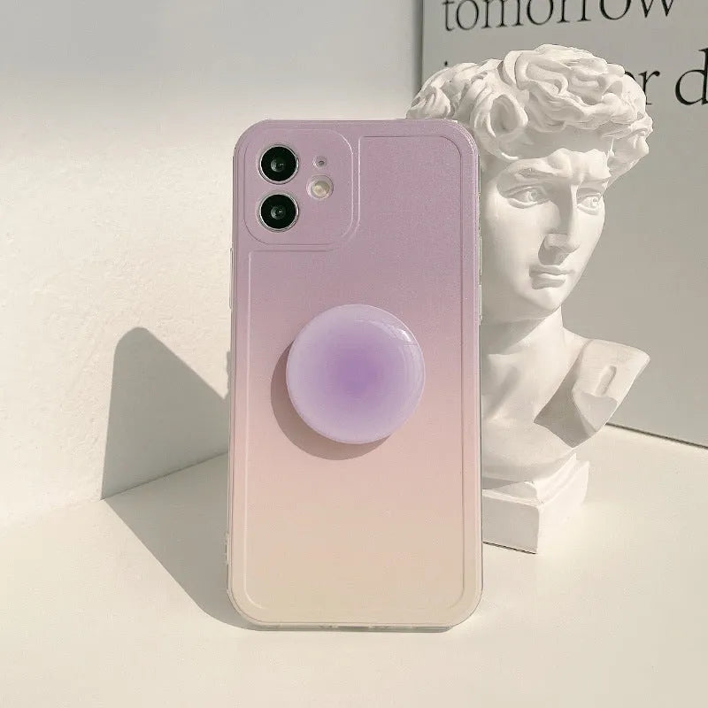 Yellow to purple gradient silicone iPhone case with airbag retractable X bracket protection