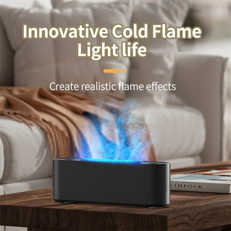 Black Flame Air ultrasonic humidifier diffuser with LED flame lighting emitting cool mist