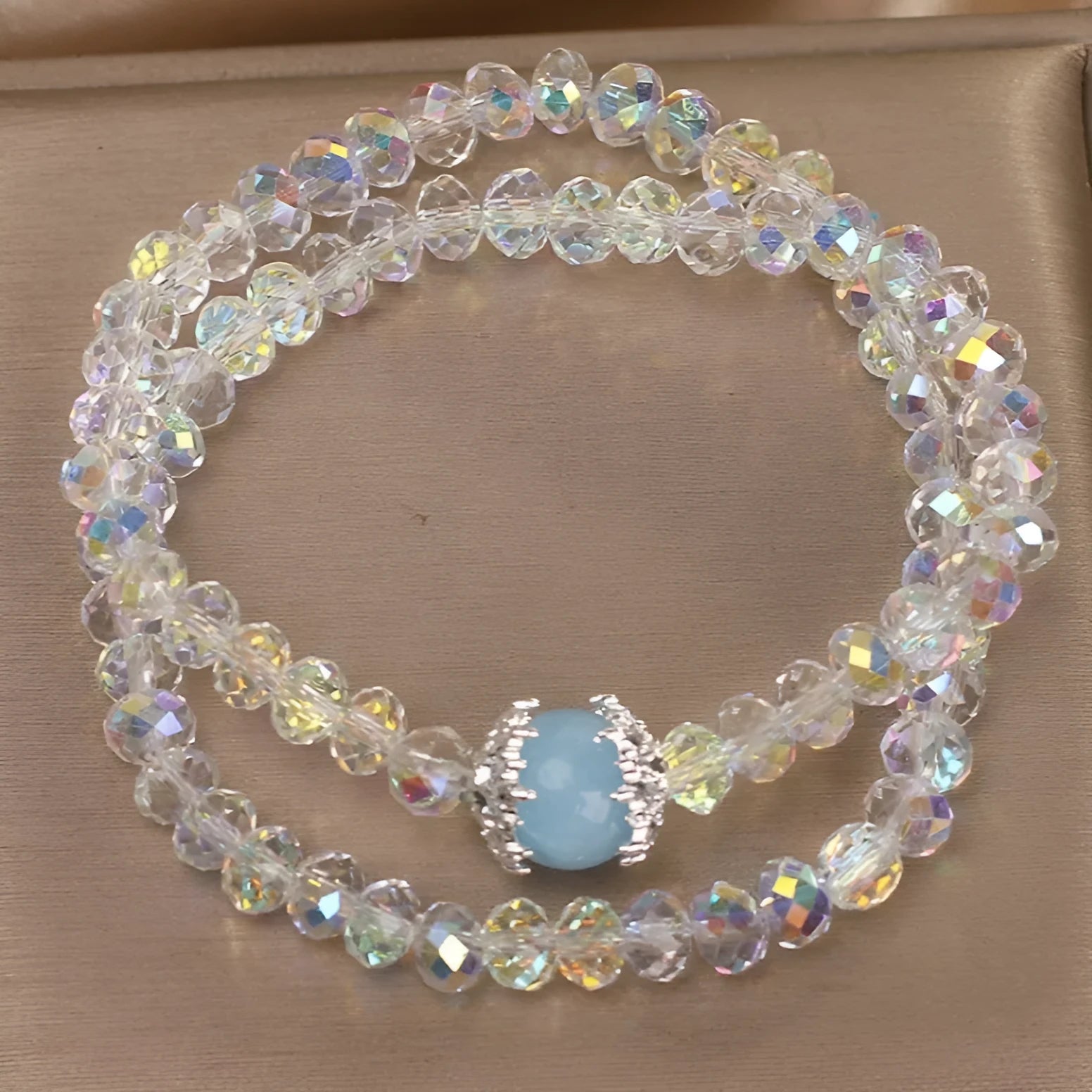 White artificial crystal double ring bracelet for women with electroplated finish