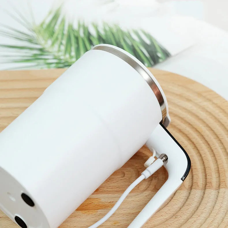 Electric magnetic stirring mug 380ml with USB rechargeable battery, LCD temperature display, black or white, stainless steel interior