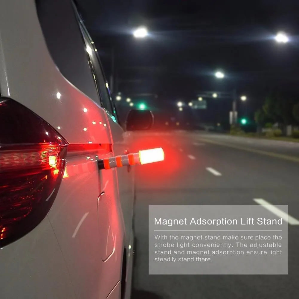 Set of two magnetic base emergency LED flares in plastic suitcase with support stands