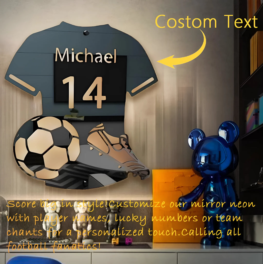 LED football jersey mirror light with 12 colours and remote control, acrylic wall night light in three sizes