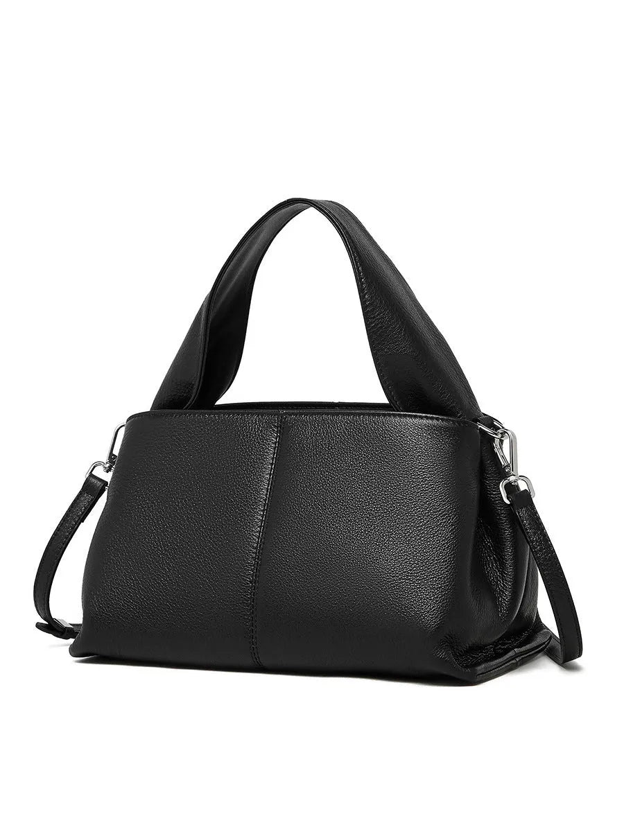 Female retro texture genuine leather messenger bag in horizontal square design with double shoulder straps
