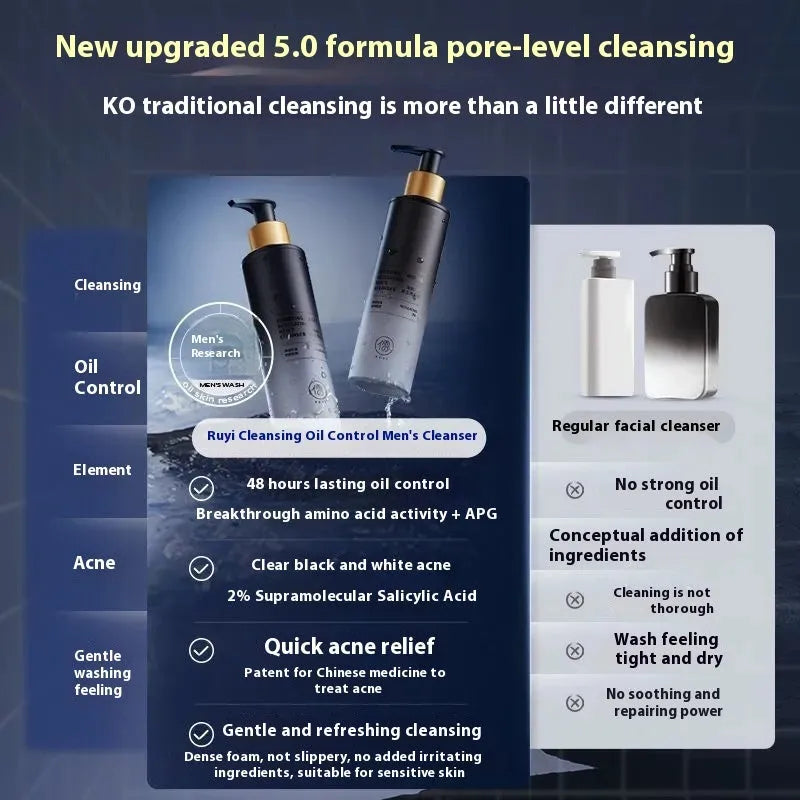 Men's oil control facial cleanser 150ml tube for blackhead and acne reduction
