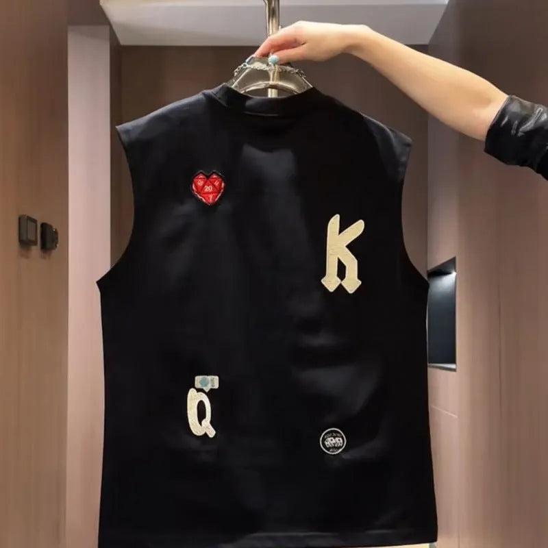 Men's black cotton sleeveless vest t-shirt featuring a cartoon graphic print.