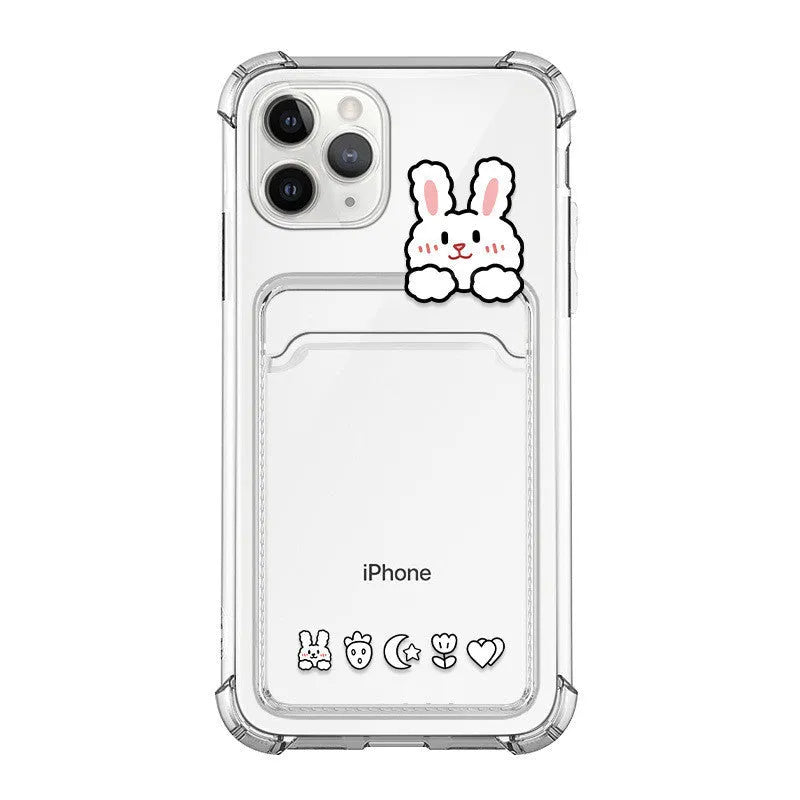 Cartoon artwork transparent TPU phone case with card holder slot for iPhone