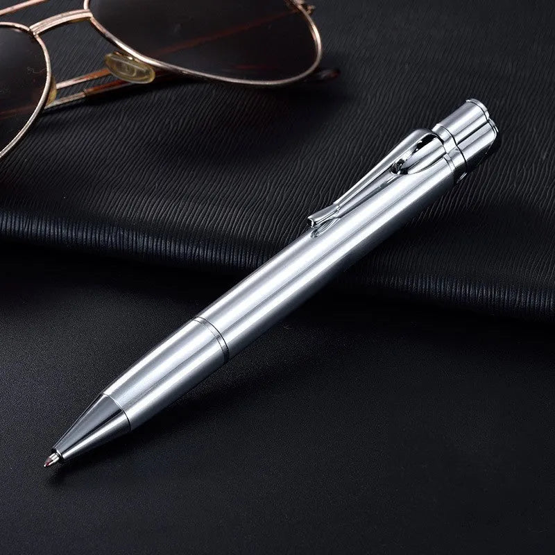 Slim metal windproof pen lighter with jet flame, shown with key chain in selectable colours.