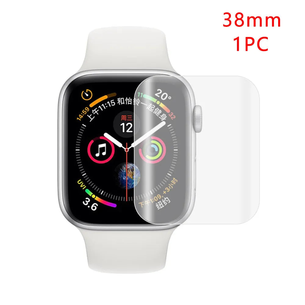 Full coverage hydrogel screen protector for Apple Watch Series 3 and Series 4.
