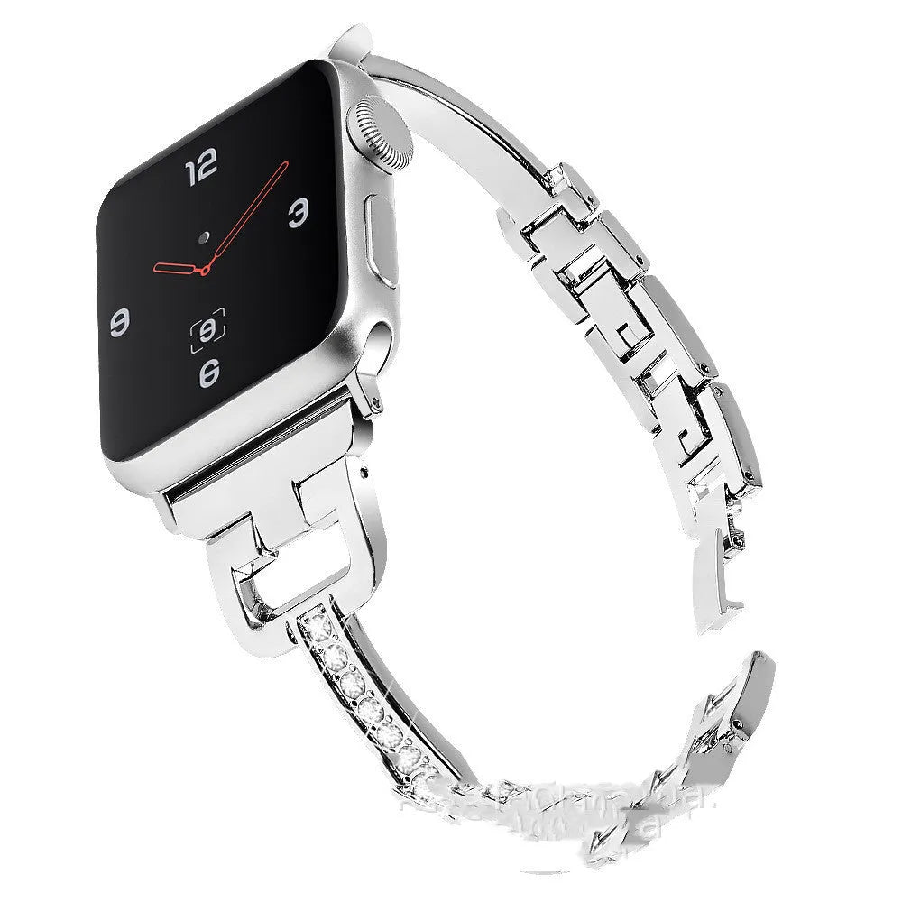 D-shaped metal diamond watch strap for Apple Watch in six colour options
