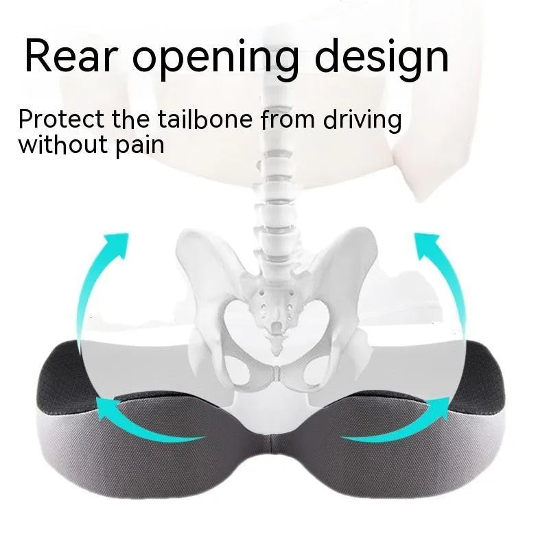 Curved wedge seat cushion for tailbone support in car, shown in beige colour with memory foam interior