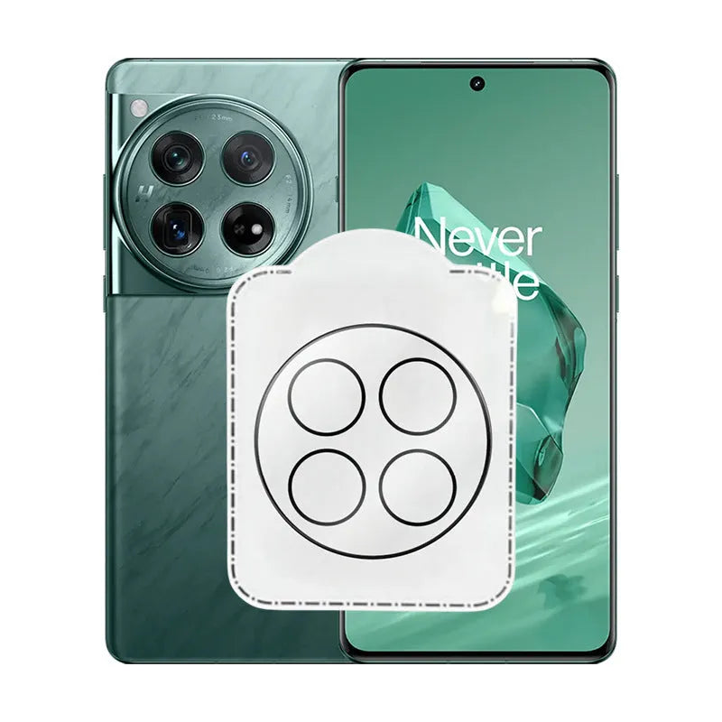 Large arc HD tempered glass lens protector with black ring edge for OnePlus 12, Find N3, and OnePlus 11 smartphones